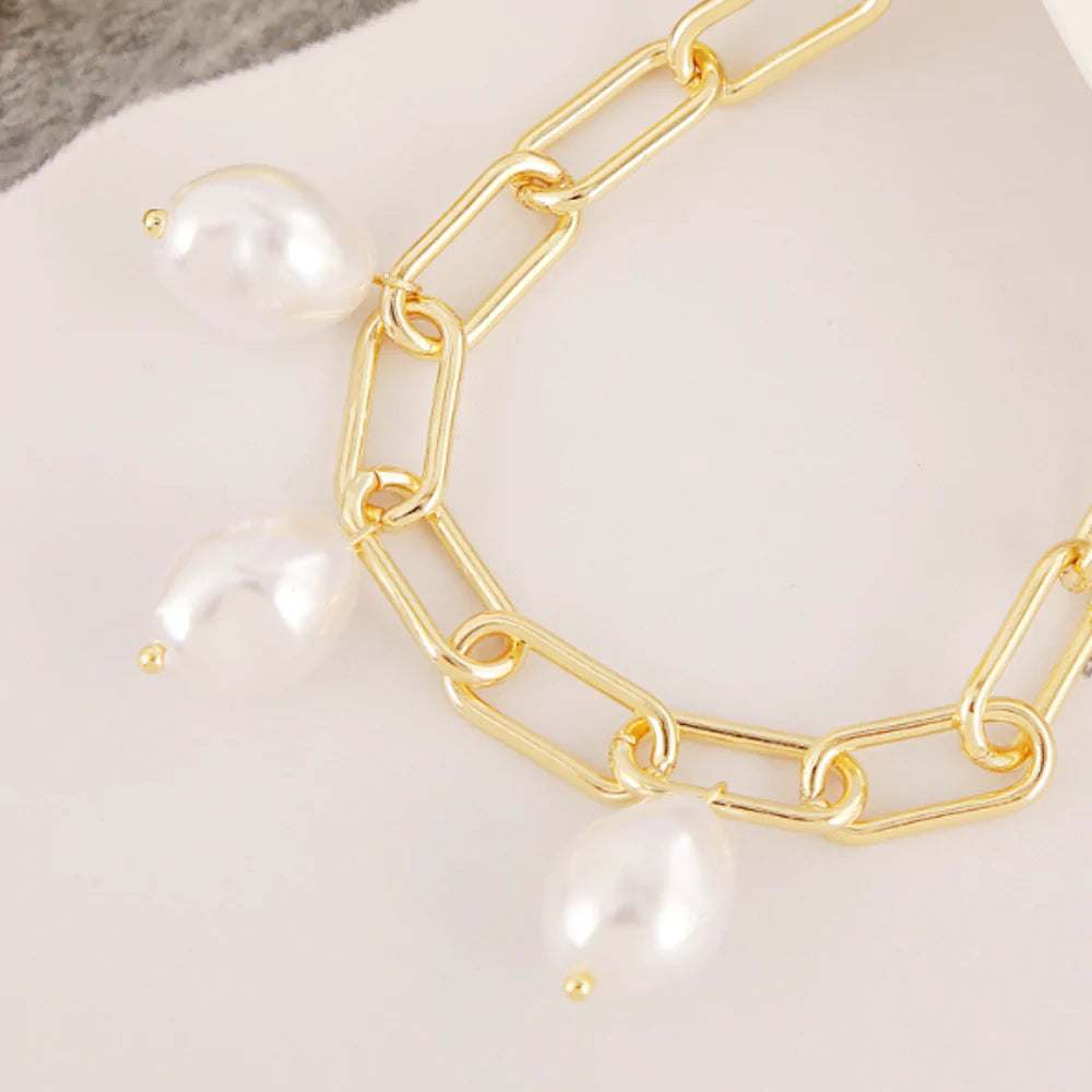 Link Bracelet with Faux Pearl Detailing