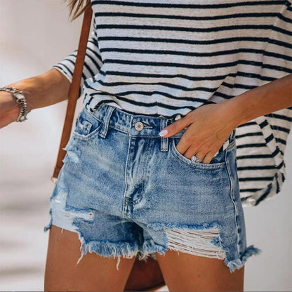 Fringe Denim Jean Shorts