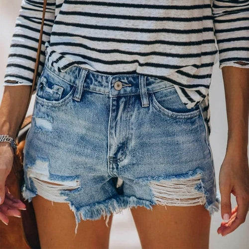 Fringe Denim Jean Shorts