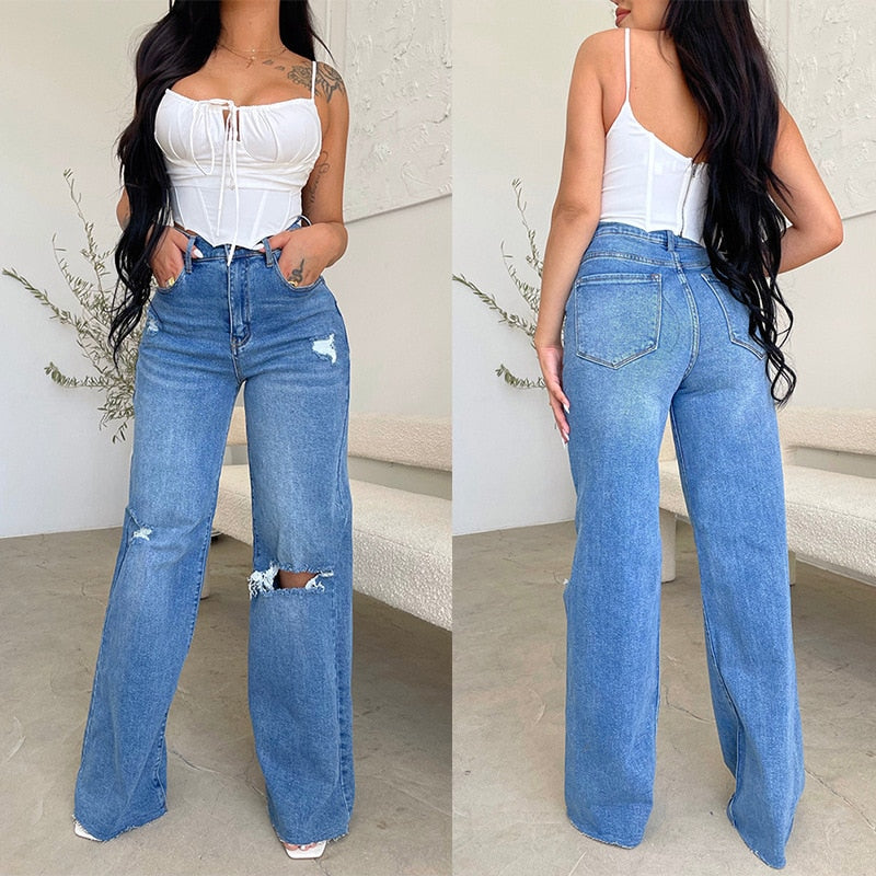 Blue Hight Waist Wide Leg Jeans