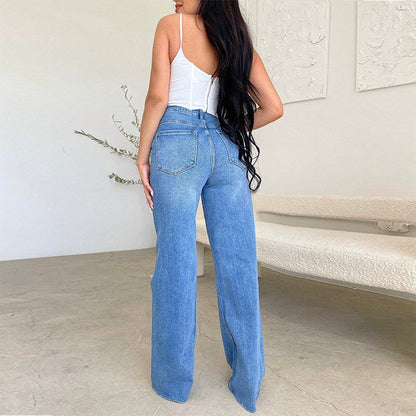 Blue Hight Waist Wide Leg Jeans