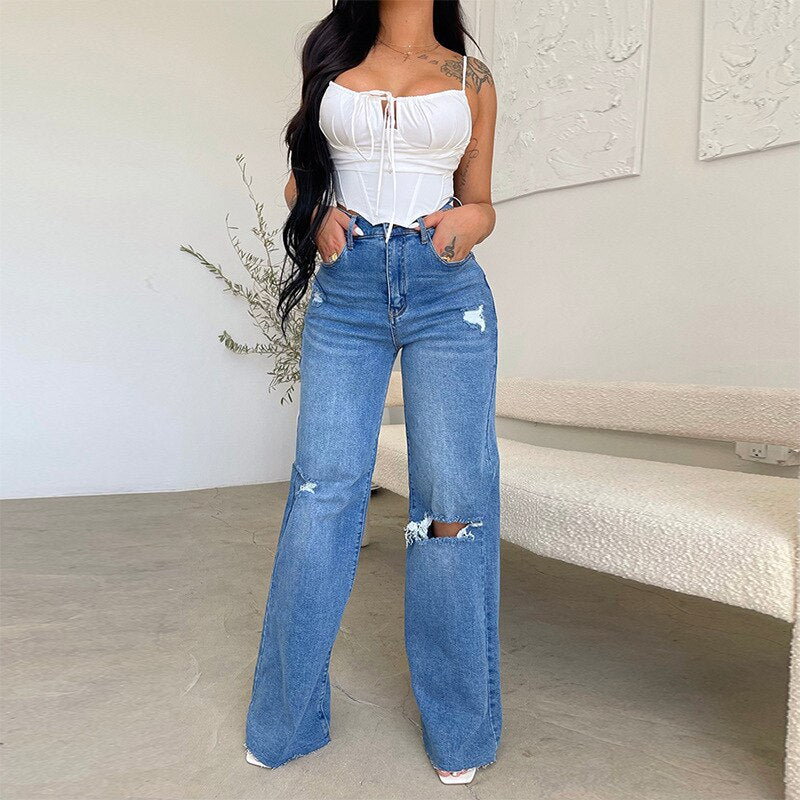 Blue Hight Waist Wide Leg Jeans