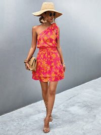 Womens Summer One Shoulder Flowy Short Dresses