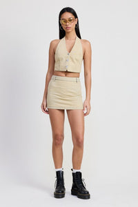 DENIM MINI SKIRT WITH TIE DYE DETAIL