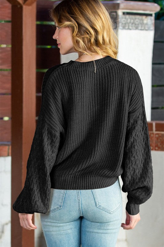 Cable Knit Sleeve Drop Shoulder Sweater