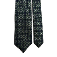 Navy Blue & Green Geometric Jacquard Silk Tie
