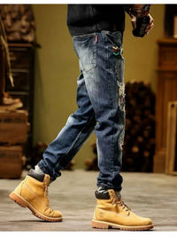 Men's Full Size Distressed Wash Slim Fit Jeans Plus Size