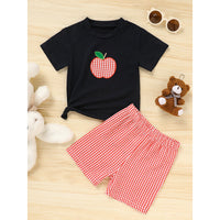 Toddler Baby Boy Back To School Outfit Summer Applique T-Shirt & Red