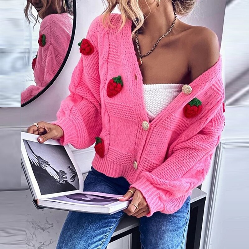 Strawberry Knitted Cardigan