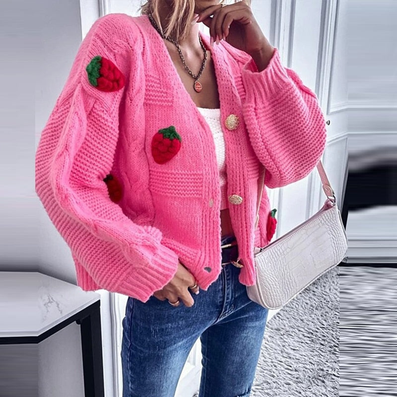 Strawberry Knitted Cardigan