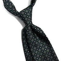 Navy Blue & Green Geometric Jacquard Silk Tie