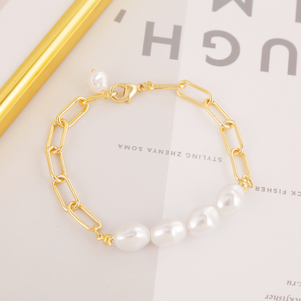 Link Faux Pearl Beads Bracelet 