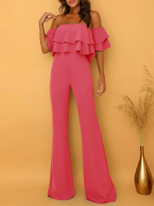 Chic Double Ruffles Backless Jumpsuit