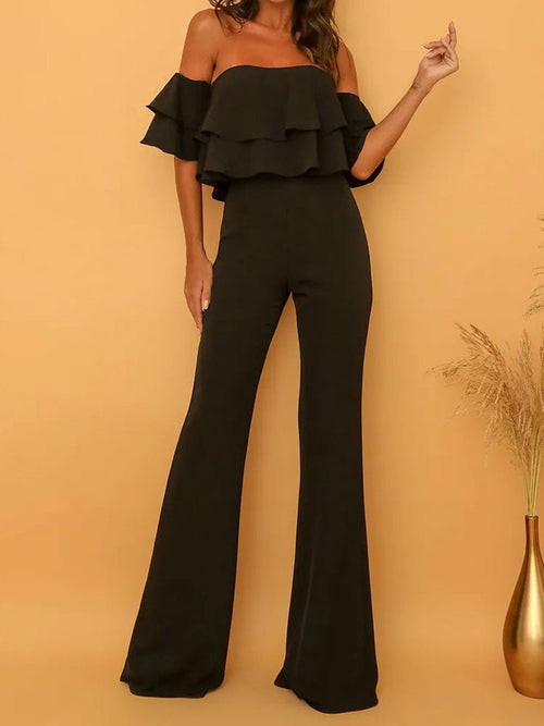 Chic Double Ruffles Backless Jumpsuit