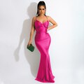 Lace Up Solid Satin Maxi Dress