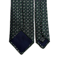 Navy Blue & Green Geometric Jacquard Silk Tie