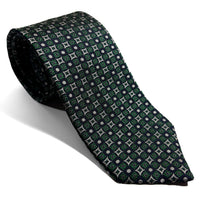 Navy Blue & Green Geometric Jacquard Silk Tie