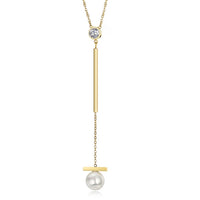 Pearl with Bar Pendant Drop Necklace