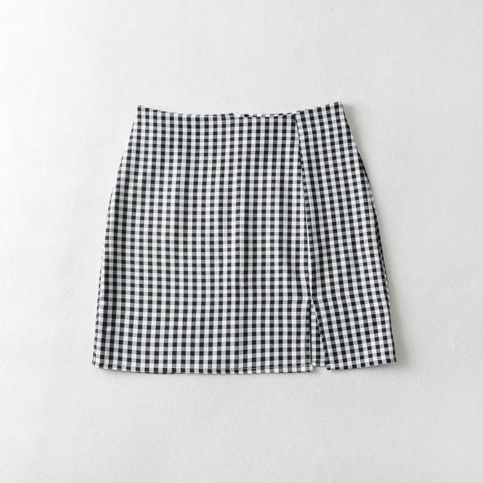 Plaid split skirt