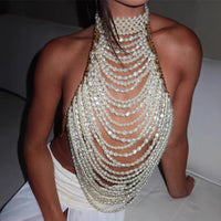 Festival Heavy Industry Pearl Vest Sexy Multi Layer Top Chest Necklace