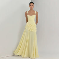 Elegant Graceful Sexy Dress Low Cut Sling Dress Solid Color Waist