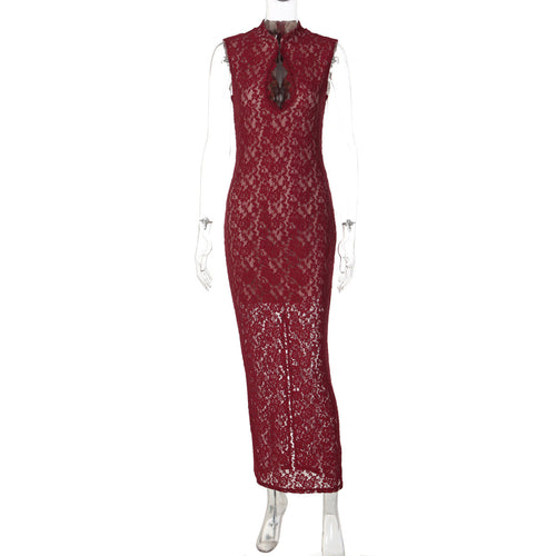 Sexy Hollow Out Cutout Lace Sleeveless Dress Sexy Slim Fit Slimming