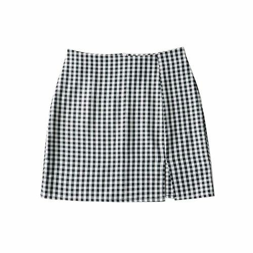 Plaid split skirt