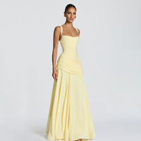 Elegant Graceful Sexy Dress Low Cut Sling Dress Solid Color Waist