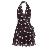 Retro Polka Dot Deep V Plunge neck Mesh Camisole Dress Vacation Lace