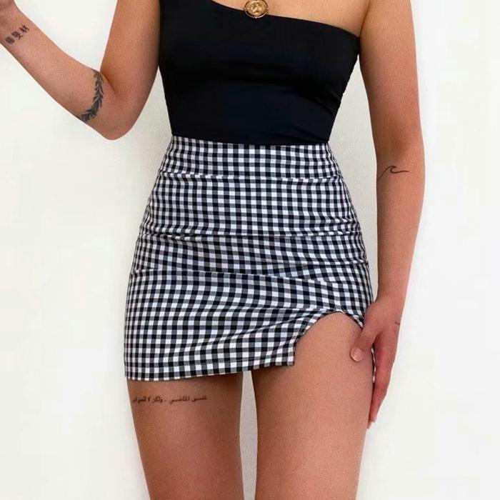 Plaid split skirt