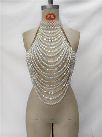 Festival Heavy Industry Pearl Vest Sexy Multi Layer Top Chest Necklace