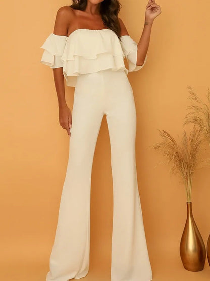 Chic Double Ruffles Backless Jumpsuit