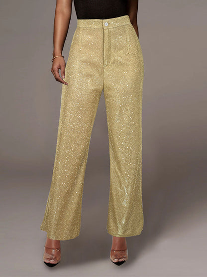 Giltter Sparkly Loose Pants Chic Celebrity Trousers