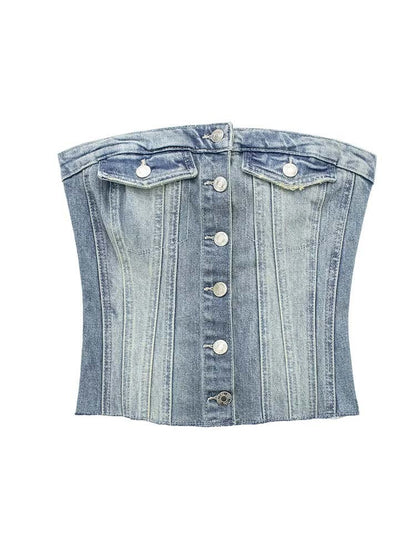 Button-up Denim Corset Crop Top