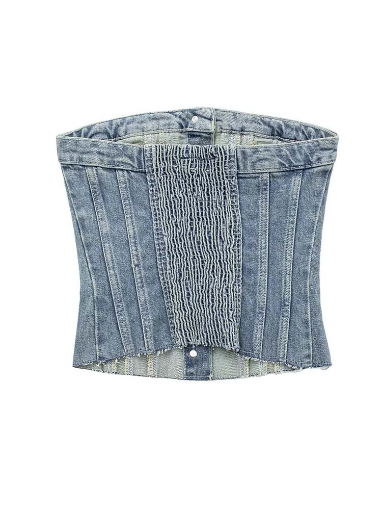 Button-up Denim Corset Crop Top