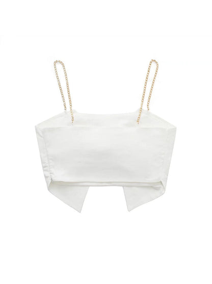 White Slim Bow Short Tops Sweet Backless Cropped Camisole