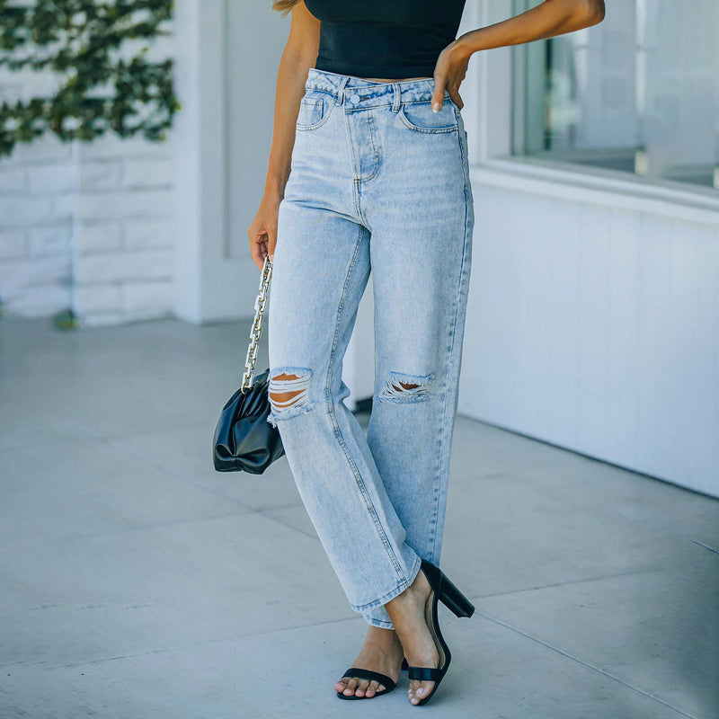 High Waist Vintage Ripped Wide Leg Jeans