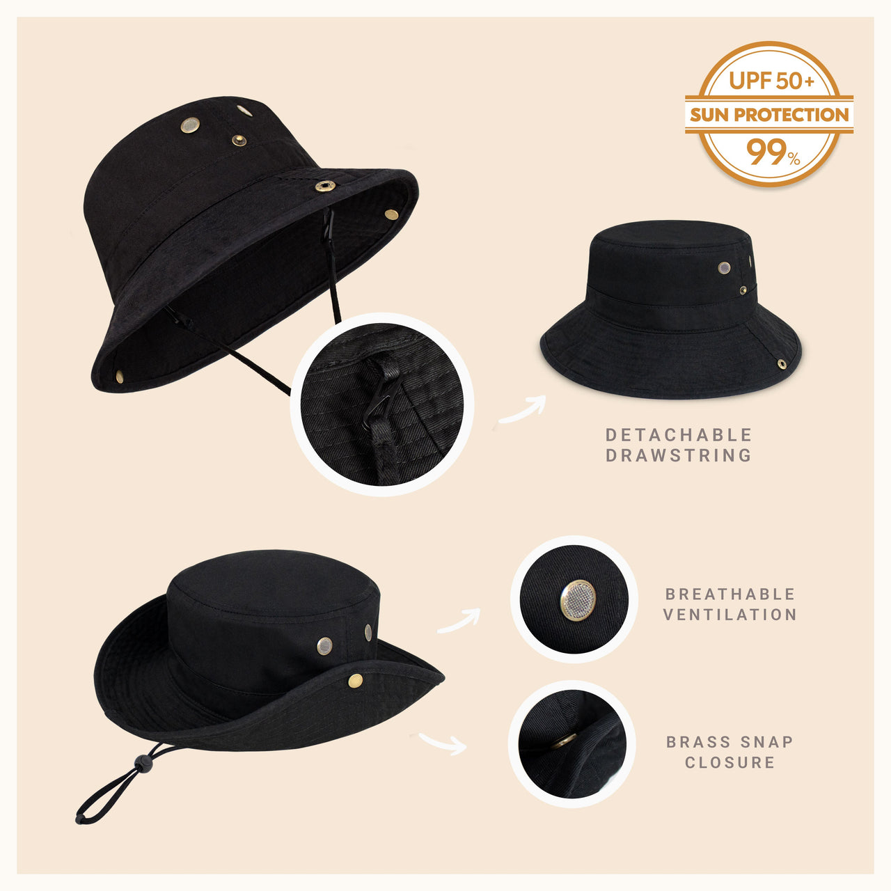 Wide Brim Bucket Hat for Summer – Cotton UPF Protection & Adjustable
