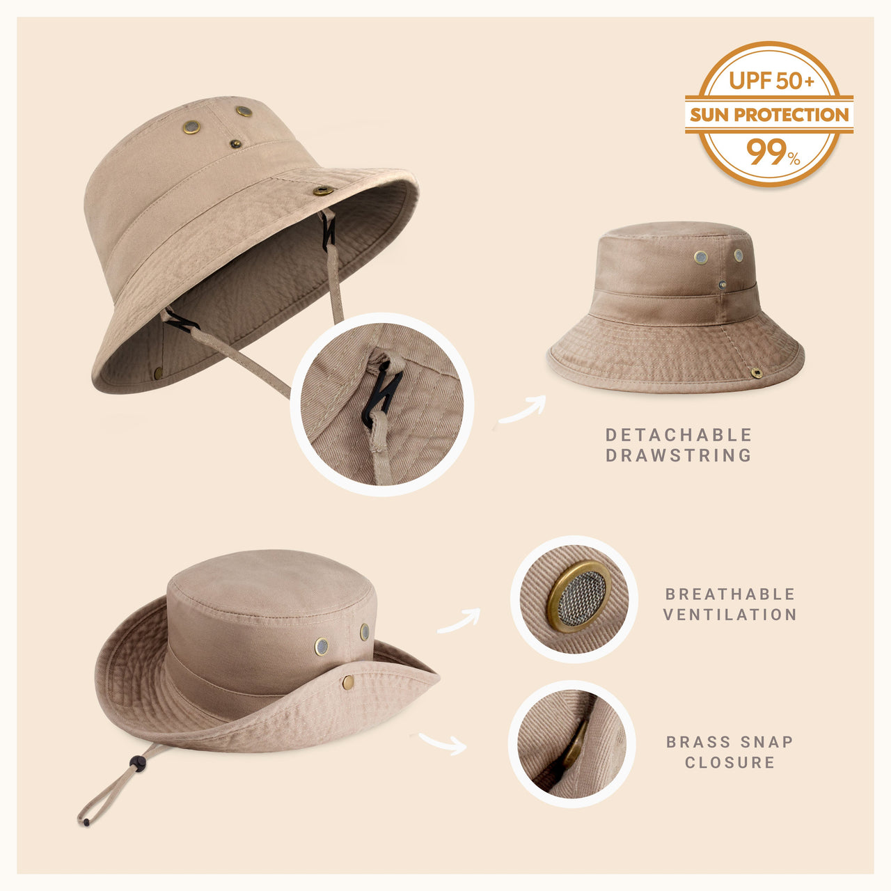 Wide Brim Bucket Hat for Summer – Cotton UPF Protection & Adjustable