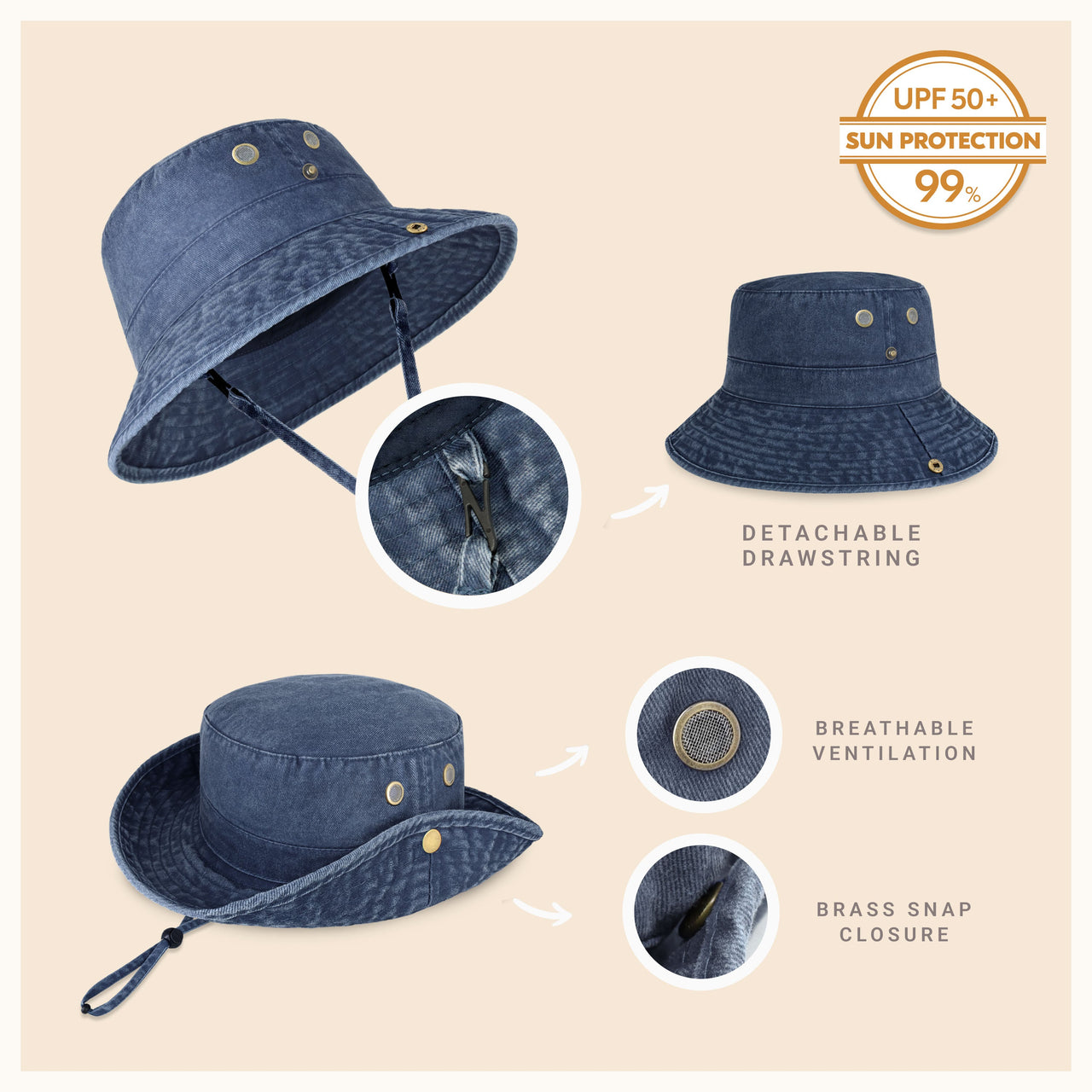 Wide Brim Bucket Hat for Summer – Cotton UPF Protection & Adjustable