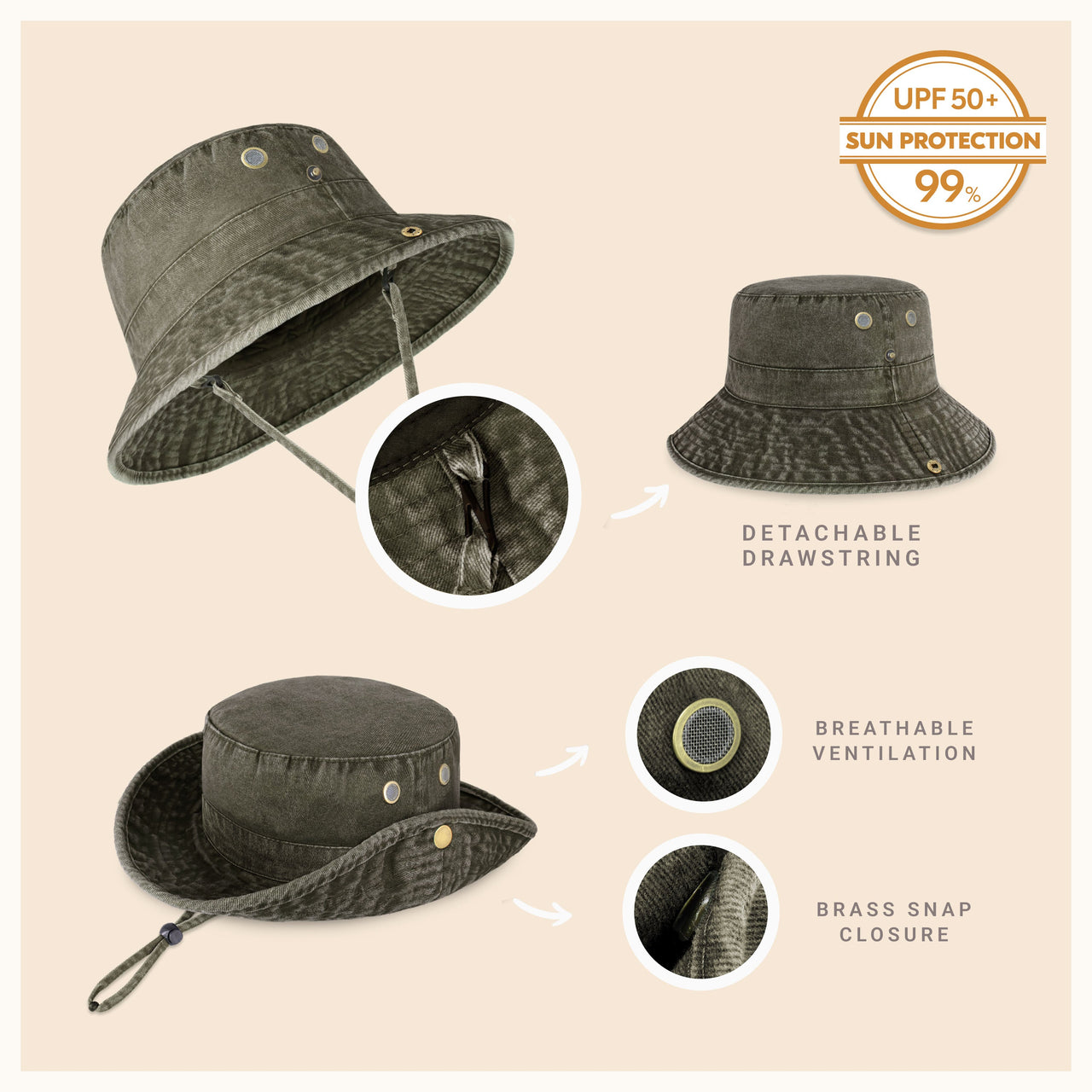 Wide Brim Bucket Hat for Summer – Cotton UPF Protection & Adjustable
