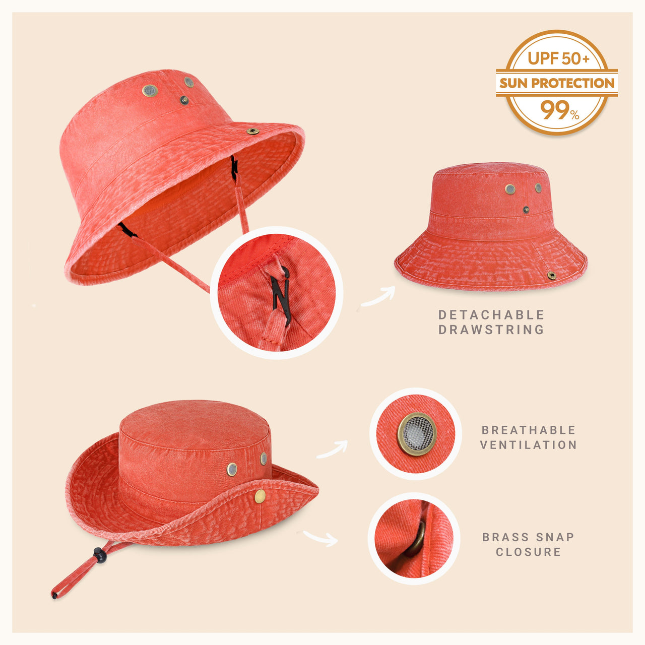 Wide Brim Bucket Hat for Summer – Cotton UPF Protection & Adjustable