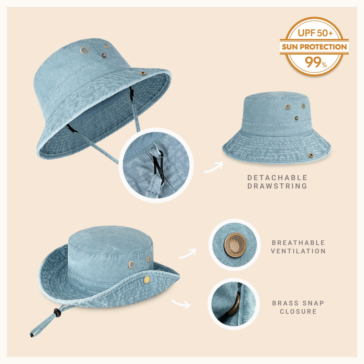 Wide Brim Bucket Hat for Summer – Cotton UPF Protection & Adjustable