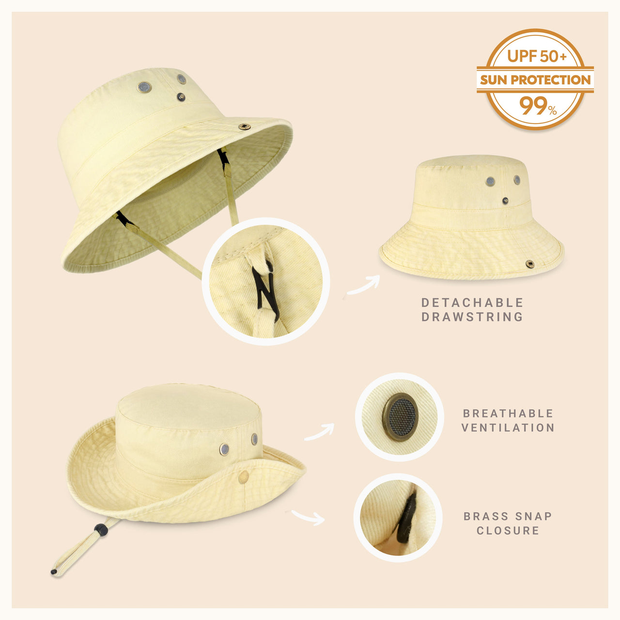 Wide Brim Bucket Hat for Summer – Cotton UPF Protection & Adjustable