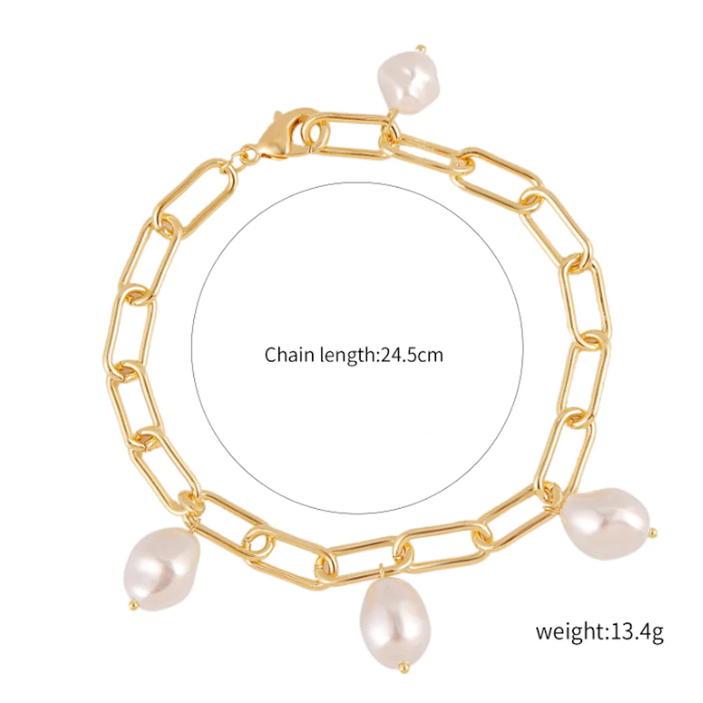 Link Bracelet with Faux Pearl Detailing 