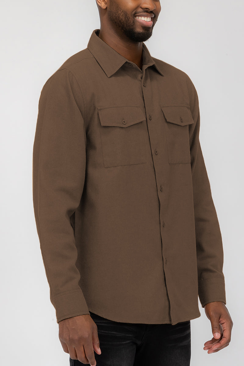 Plain Staple Plaid Brushed Flannel Shirt Jacket Shacket FL201