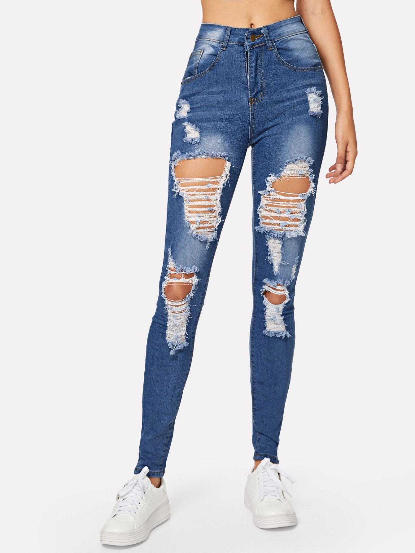 Ripped Bleach Wash Skinny Jeans