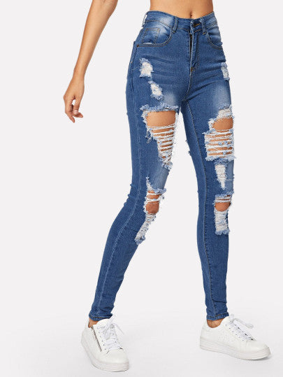 Ripped Bleach Wash Skinny Jeans