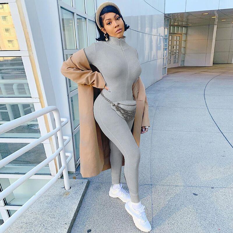 Ribbed Turtleneck Sport Wear Casual Jumpsuit