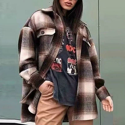 Thick Long Plaid Print Jacket